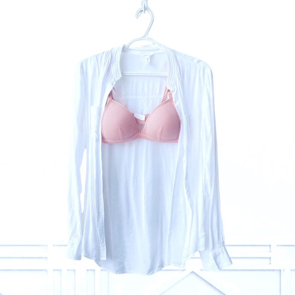 New WIRELESS Cotton Blend Push Up Bra in Blush